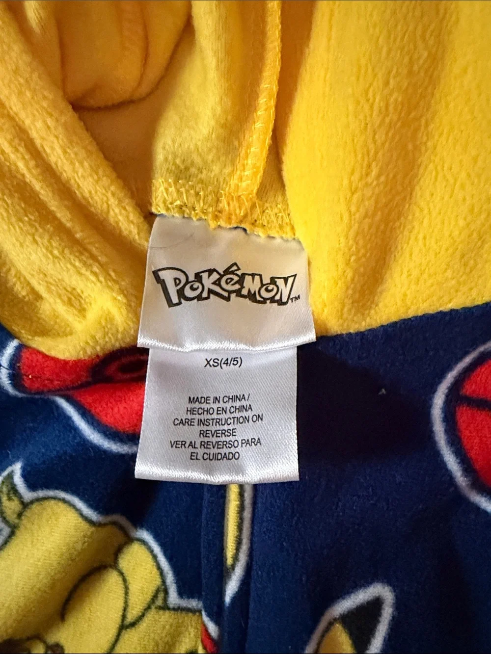 Pokemon XS (4/5) Nintendo Pikachu Navy & Yellow Kids One-Piece Hooded Pajamas